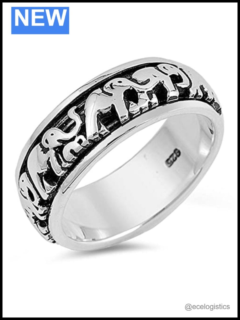 Elephant Spinner Eternity Wedding Ring .925 Sterling Silver Band